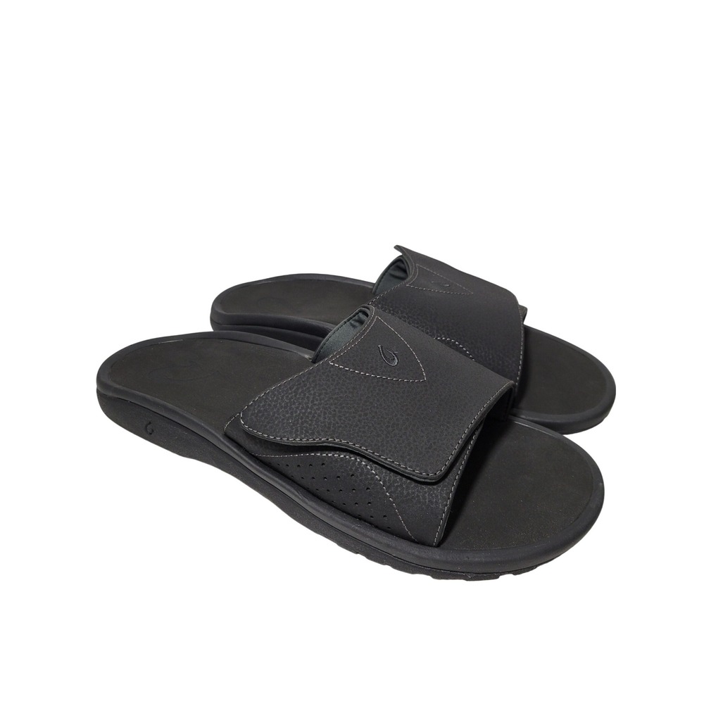 OluKai Nalu Slide Mens Size 14 Black Adjustable Strap Sandals Water Sports Beach